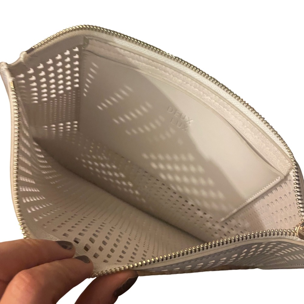 Deux Lux Perforated Clutch Ivory Leather Zip Top Pouch New - Picture 4 of 6